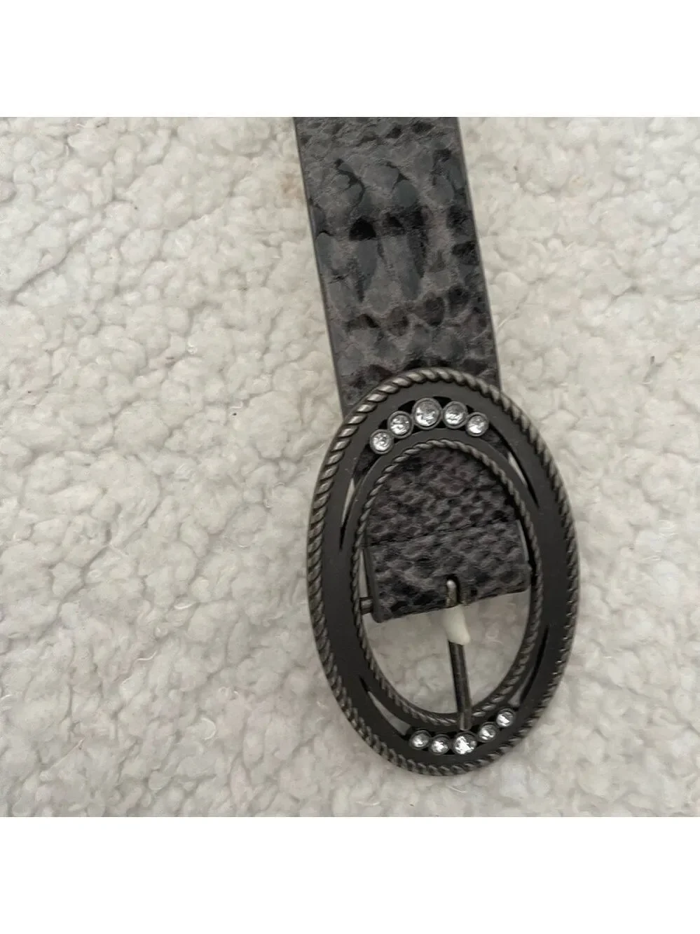 Chic Black and Gray Belt with Rhinestone Buckle